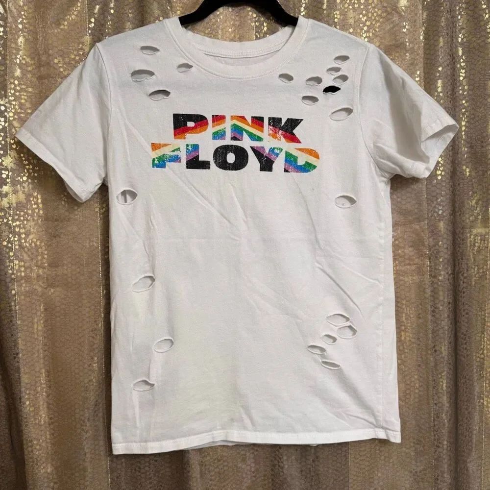 Pink Floyd White 1973 Distressed World Tour Graphic T Shirt Women's Small